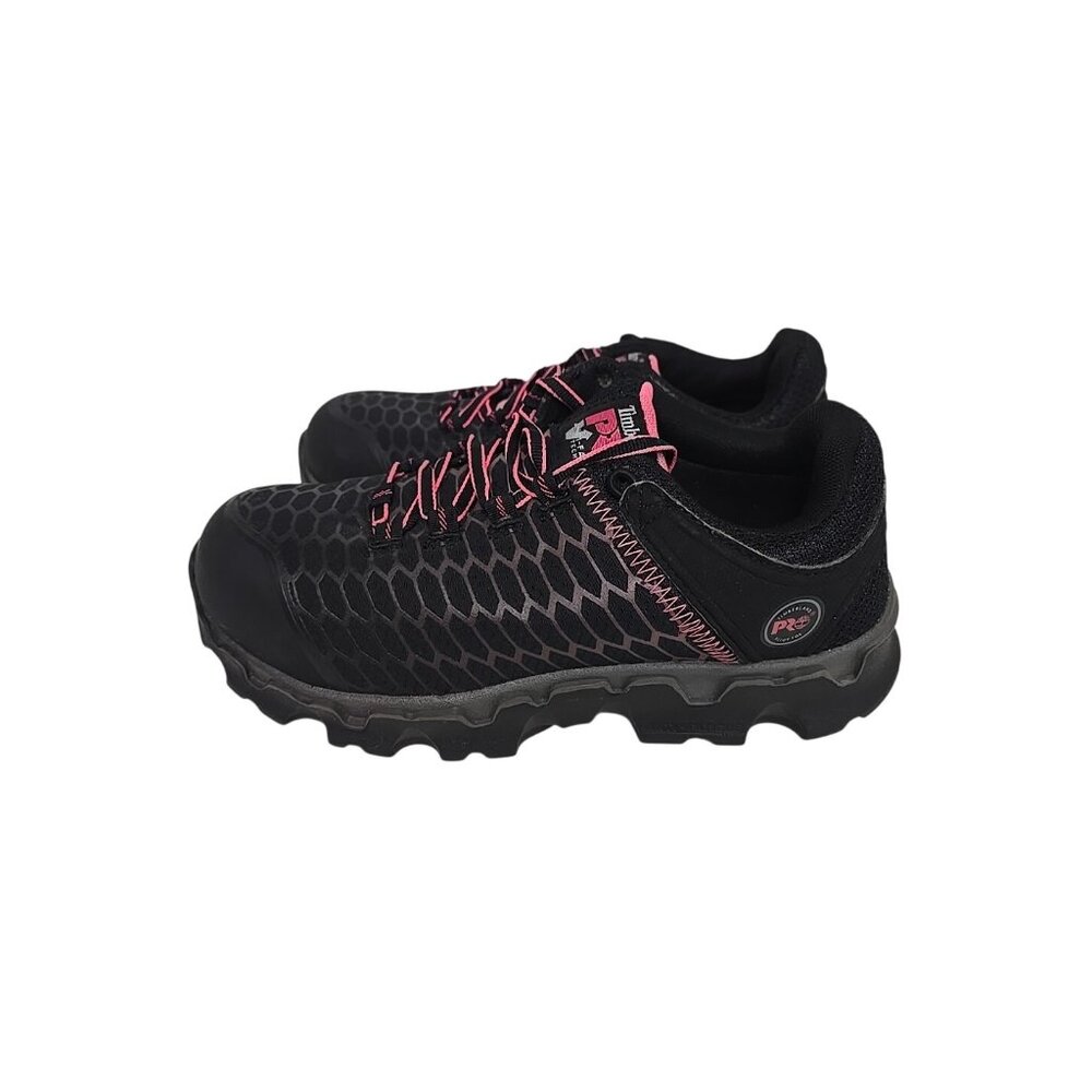Timberland PRO Women's Powertrain Alloy-Toe Work Shoes A1RTM Black/Pink 7W - Picture 4 of 7